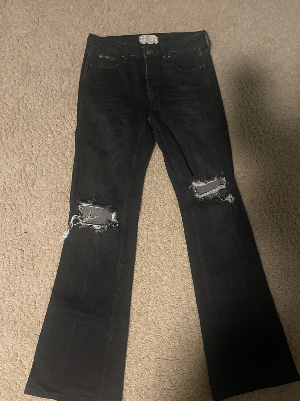 Free People Black Distressed Skinny Flare Jeans